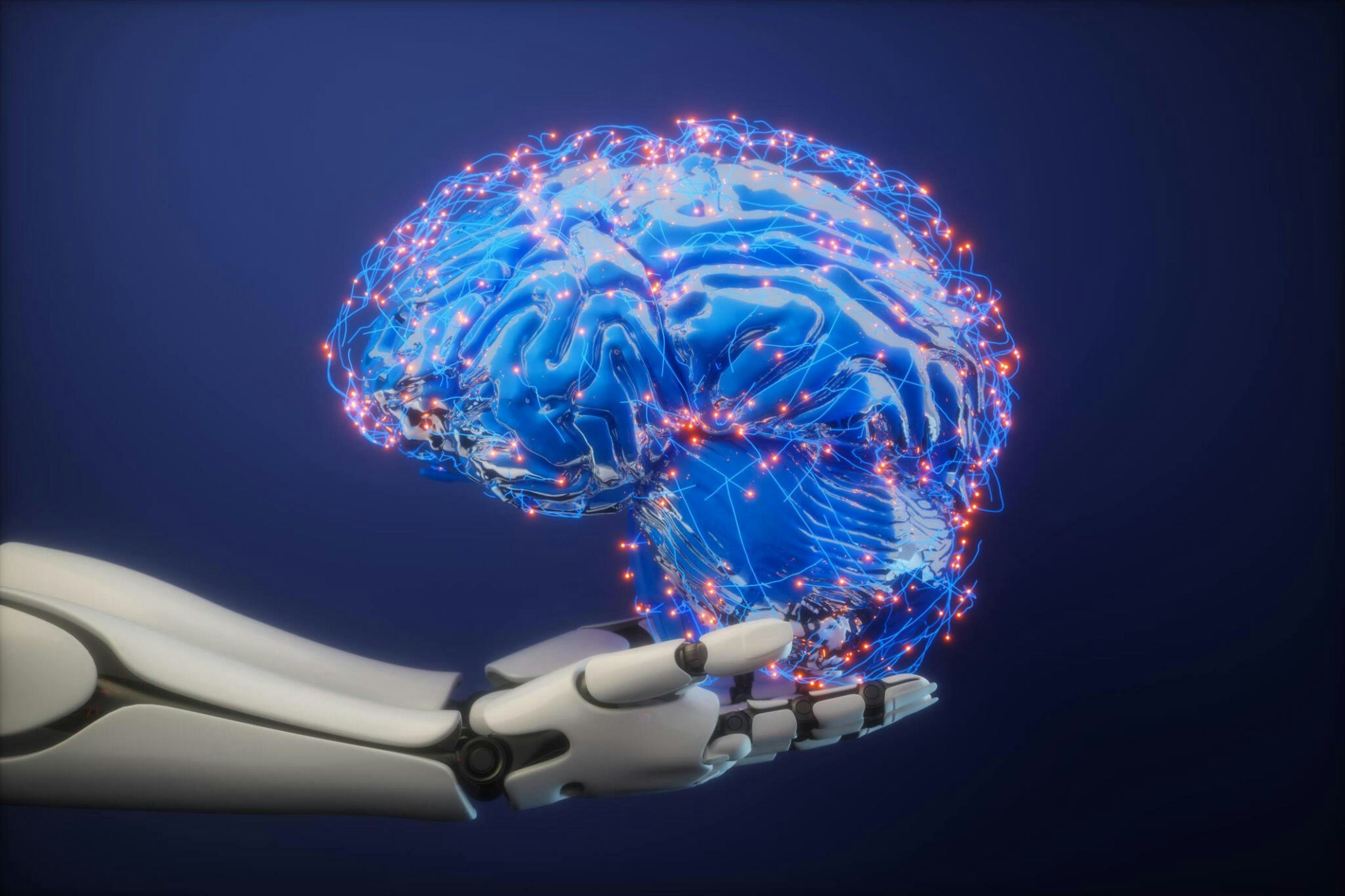 Robotic Hand Holding Digital Brain