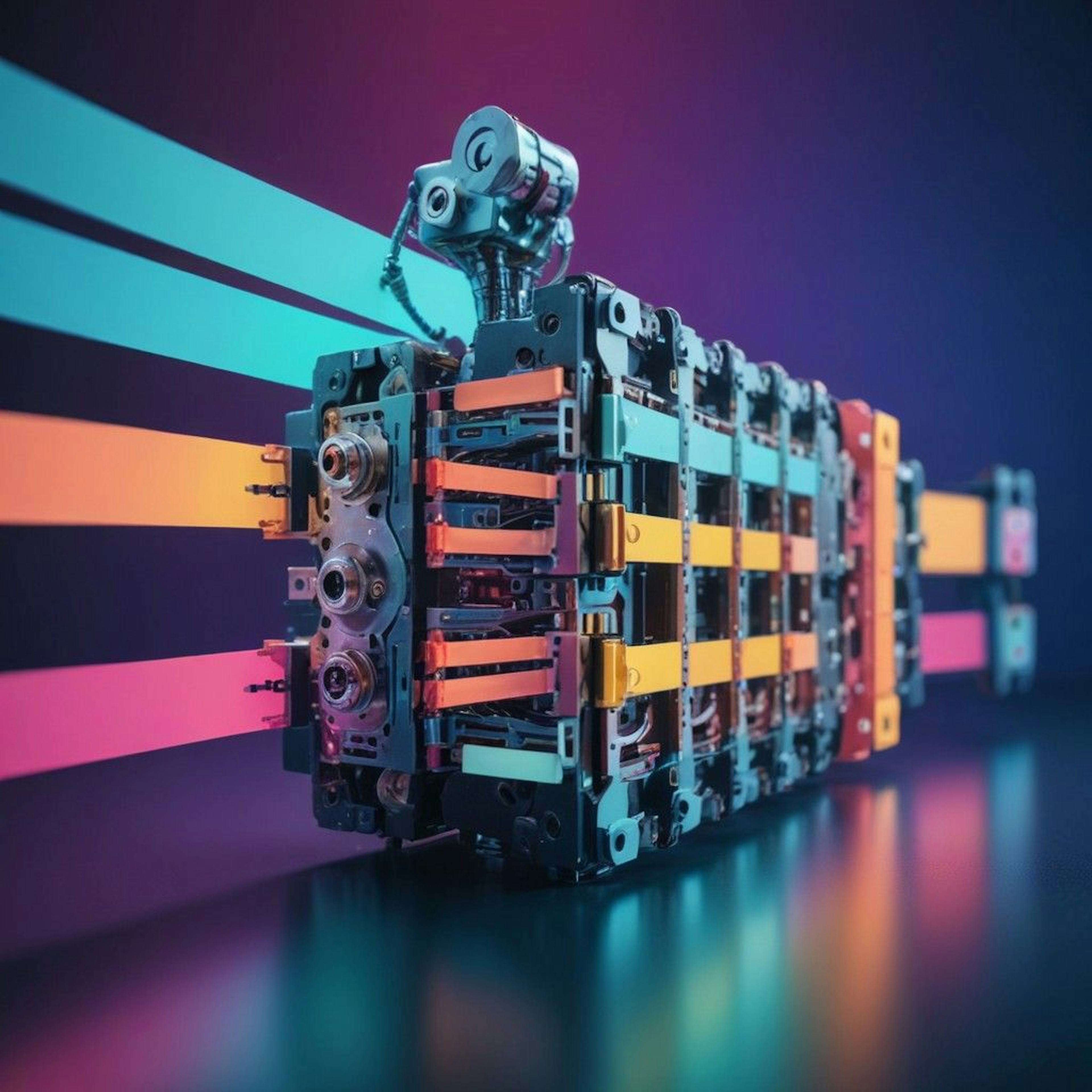 robotic chip traveling along colorful connector