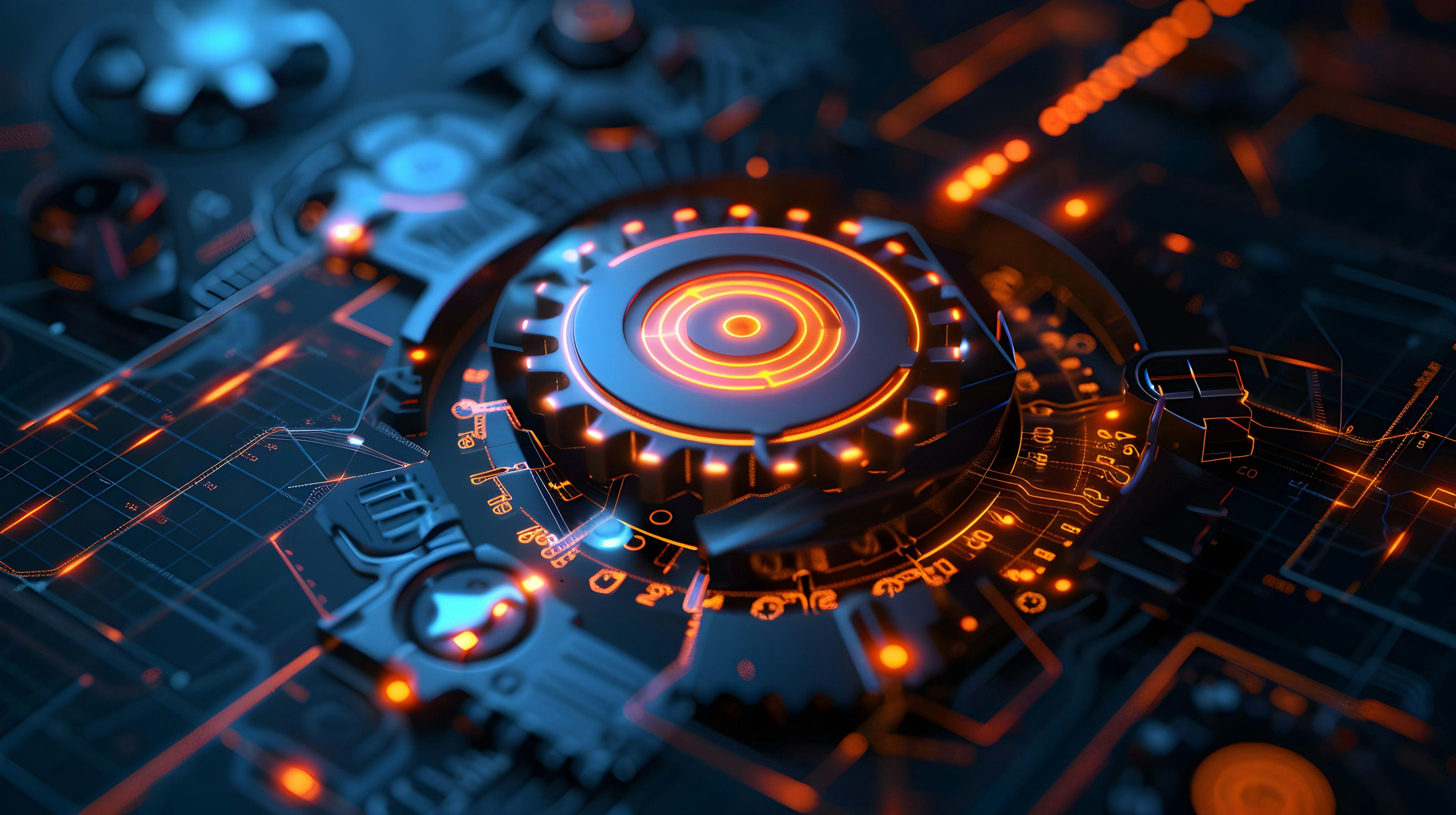 3D rendering gear wheel circuit board technology background