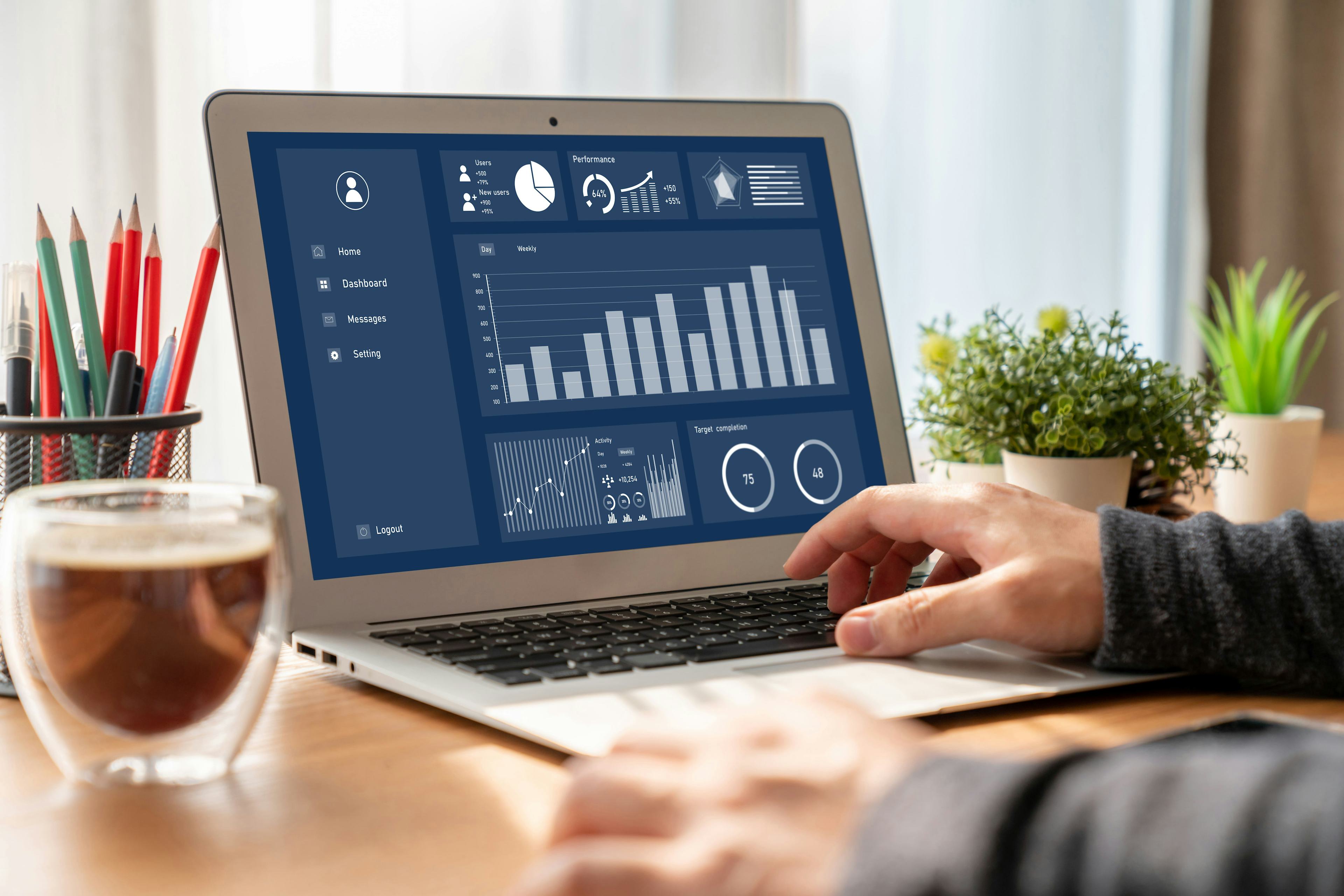 Business data dashboard on laptop screen