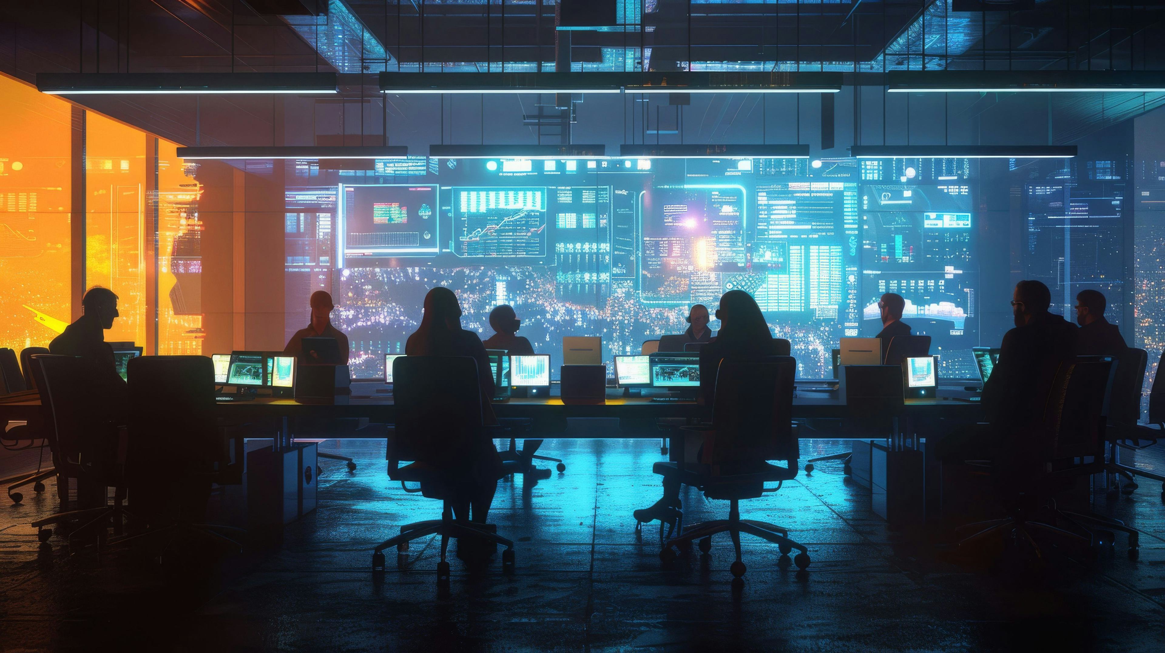 professionals sitting at a table in a monitoring room