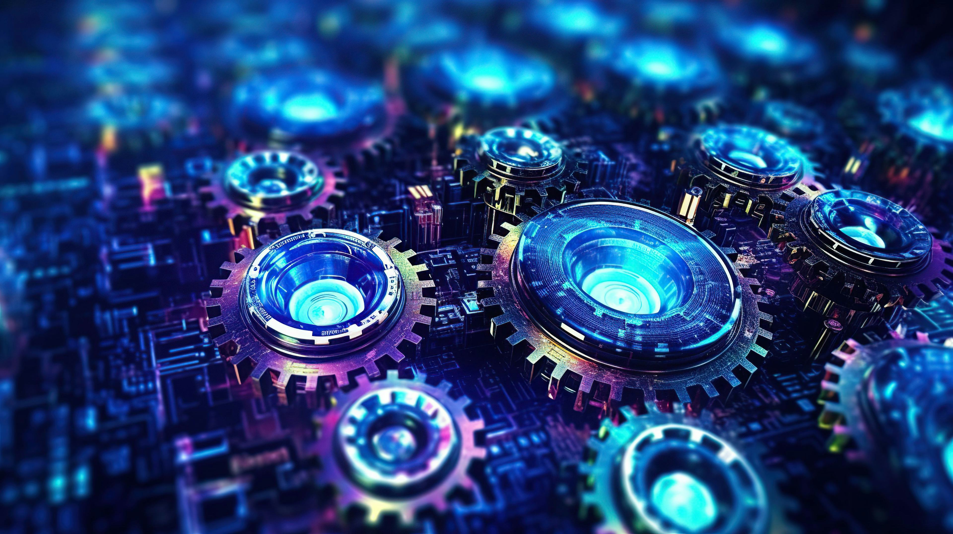 automation software background with gears and computer interface surface