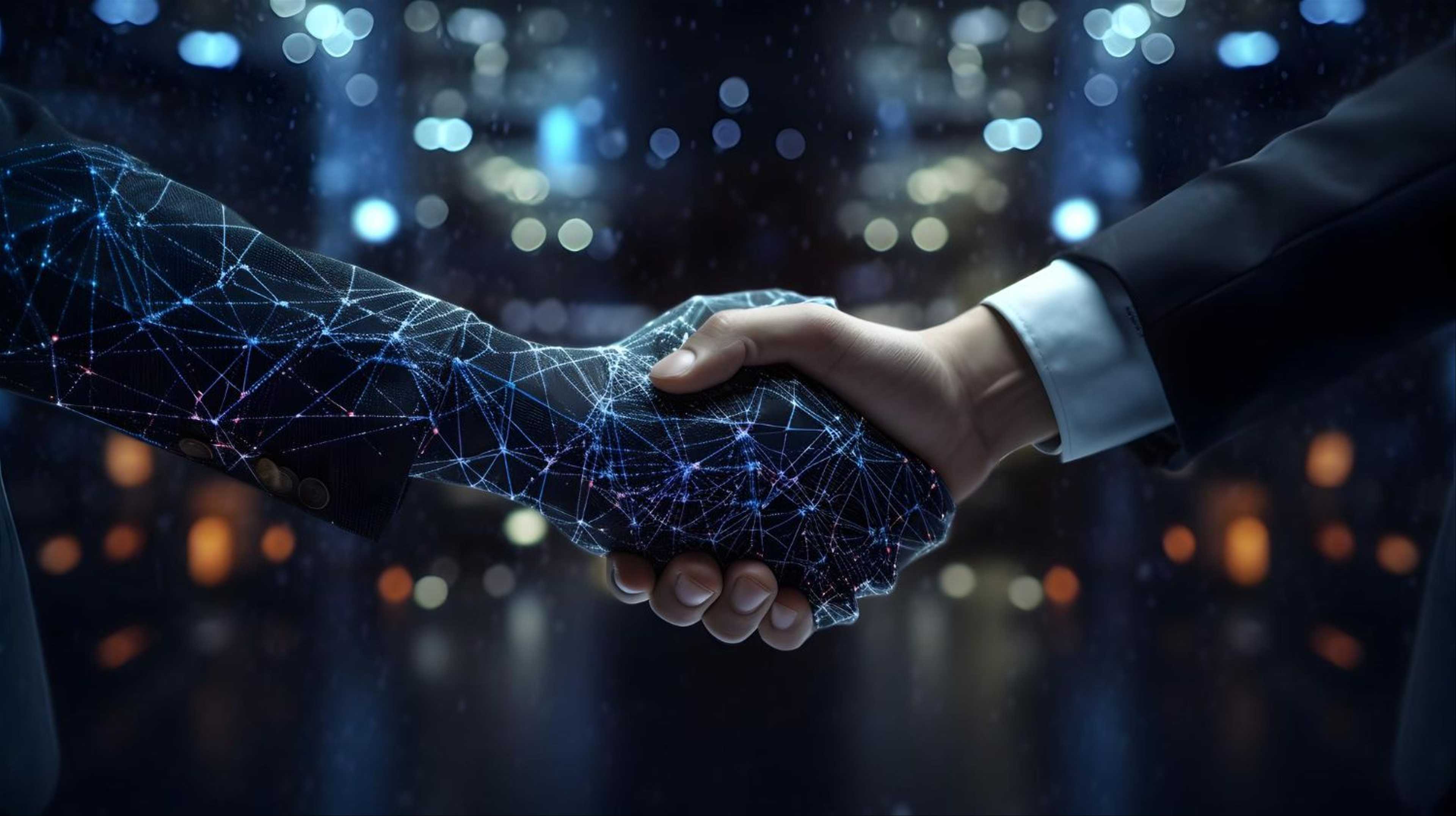 AI handshake with a businessman