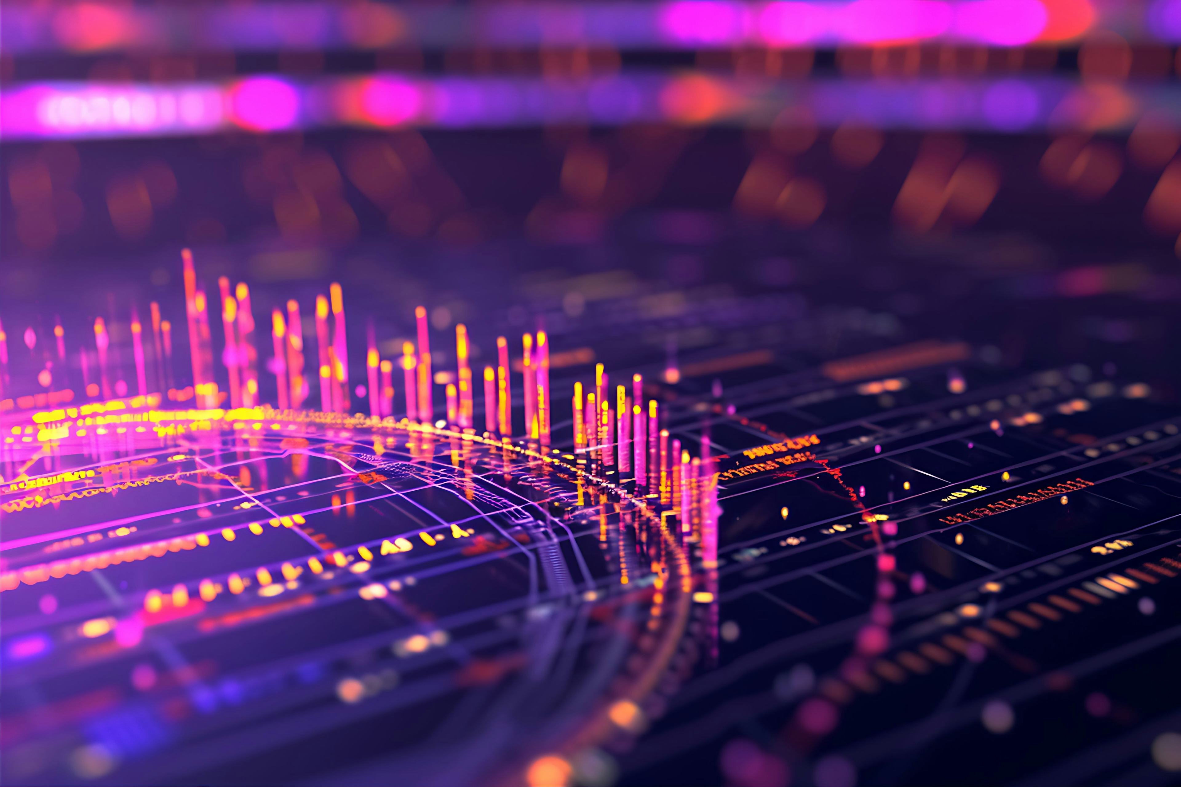 abstract purple circular visual with networking graphs