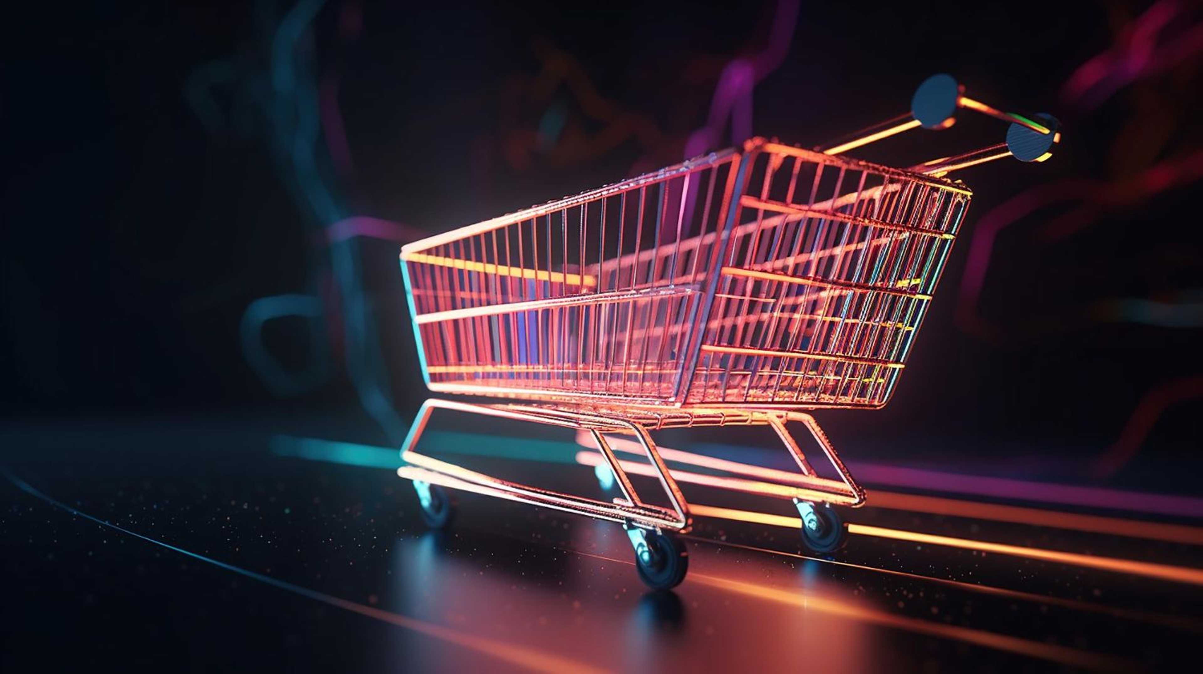 Shopping cart with shopping bag moves at the speed of light Generative Ai