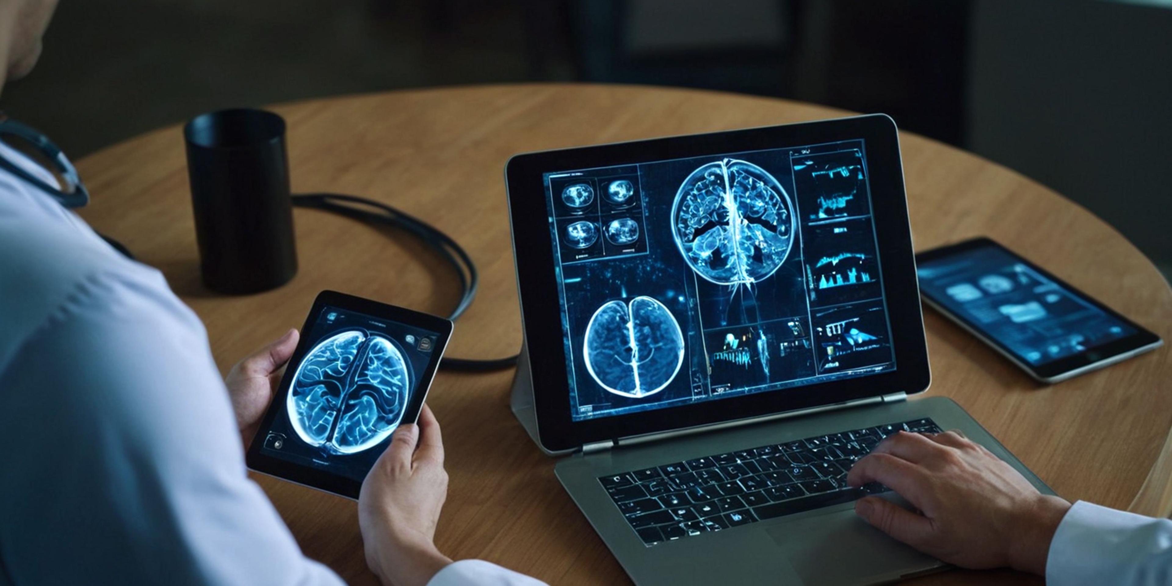 doctor using tablet in brain 