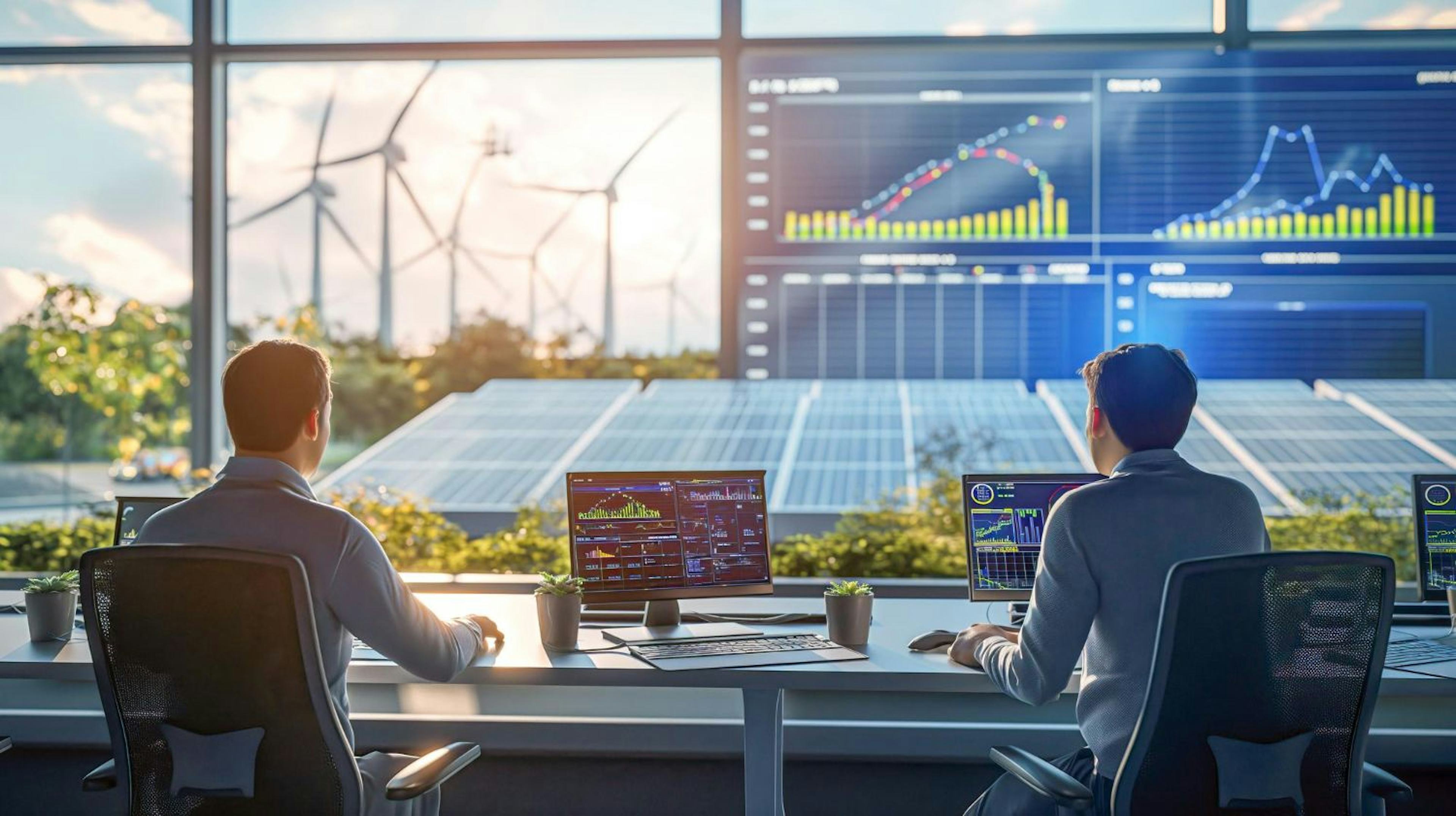 Professionals Monitoring Energy Grids in Modern Control Room