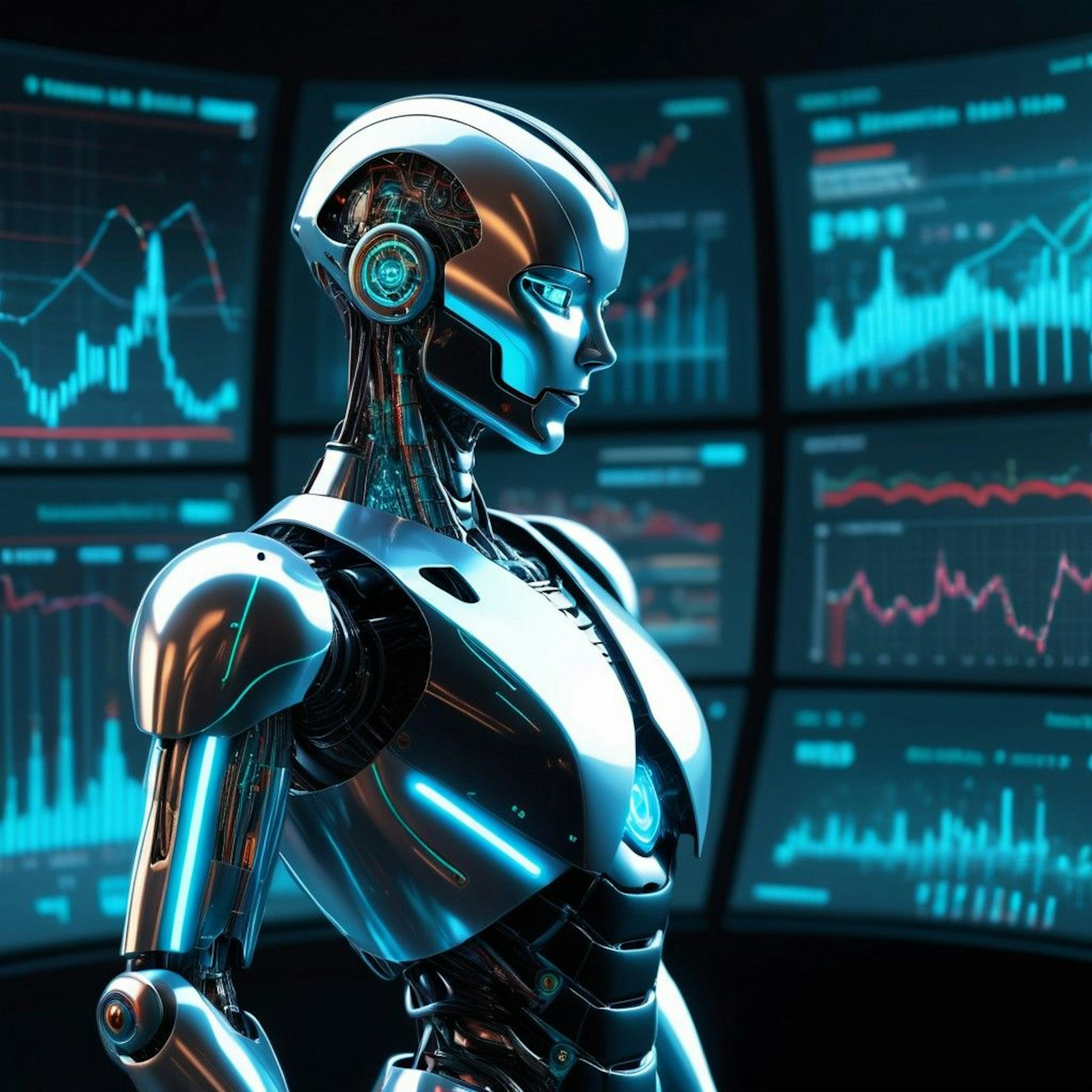 robot working with financial stock market technology