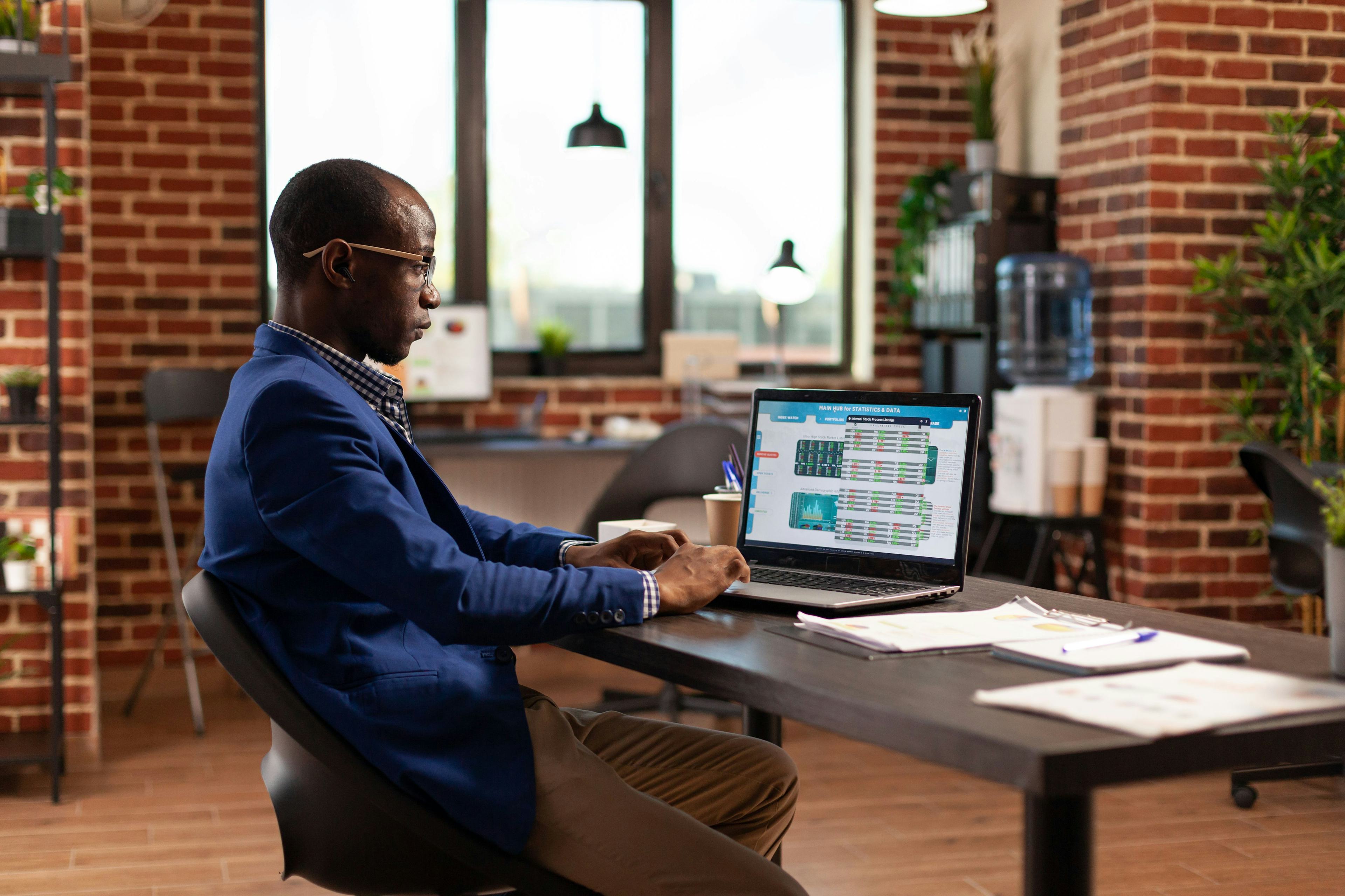 business man looking at screen 