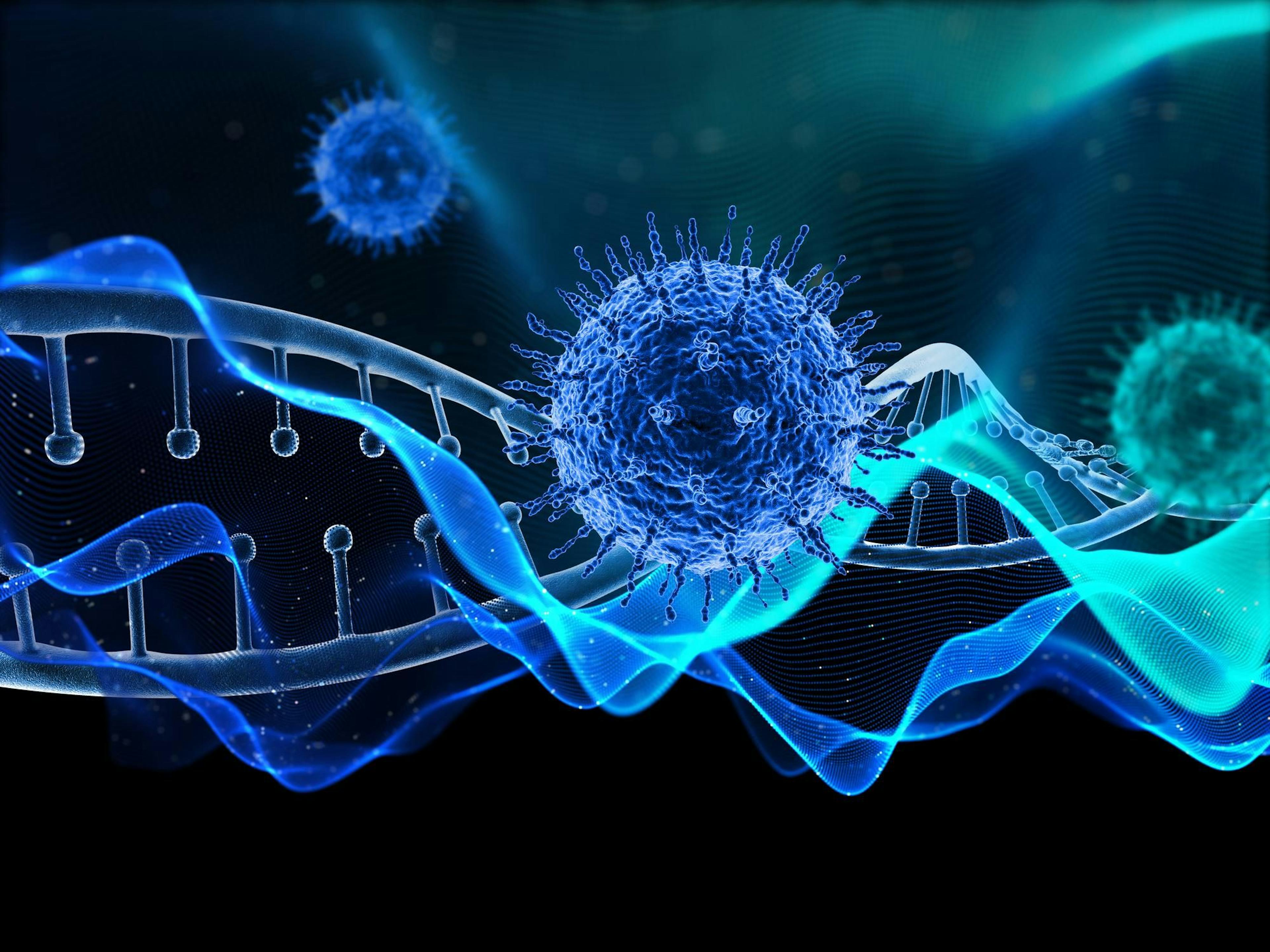 abstract medical background with virus cells and DNA strand