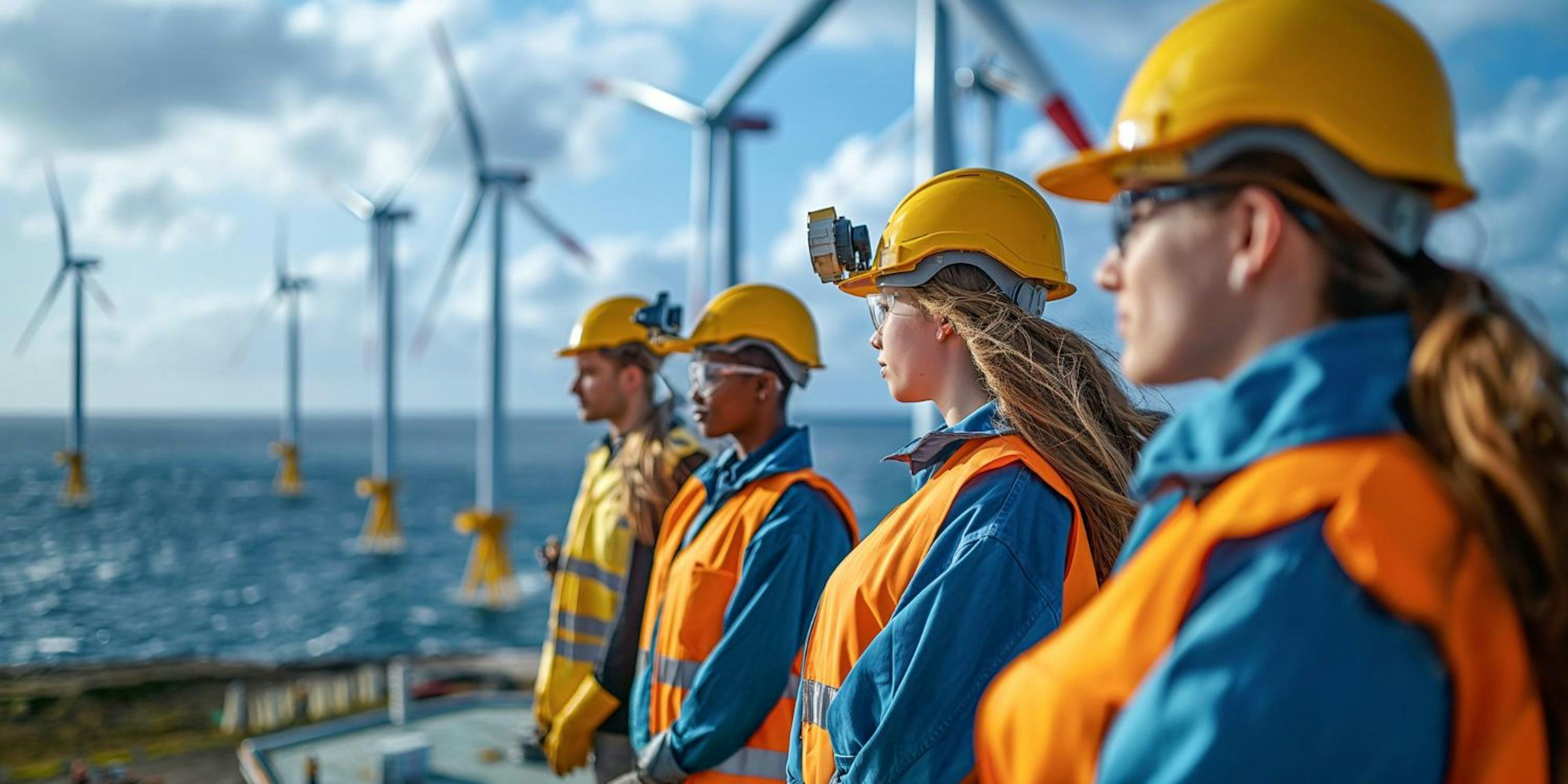 Team of Engineers at Offshore Wind Farm