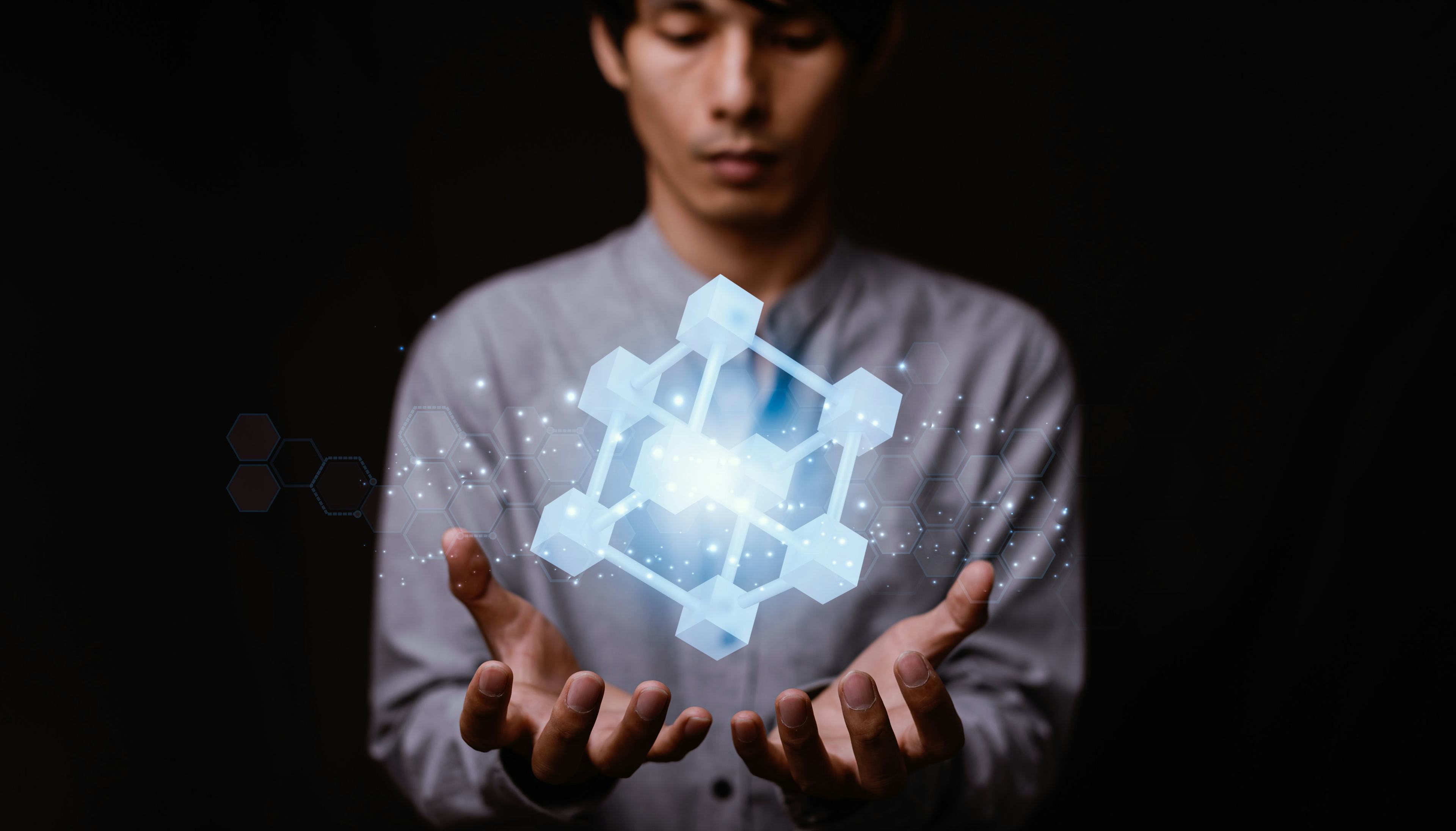 A man holding a block grahic.