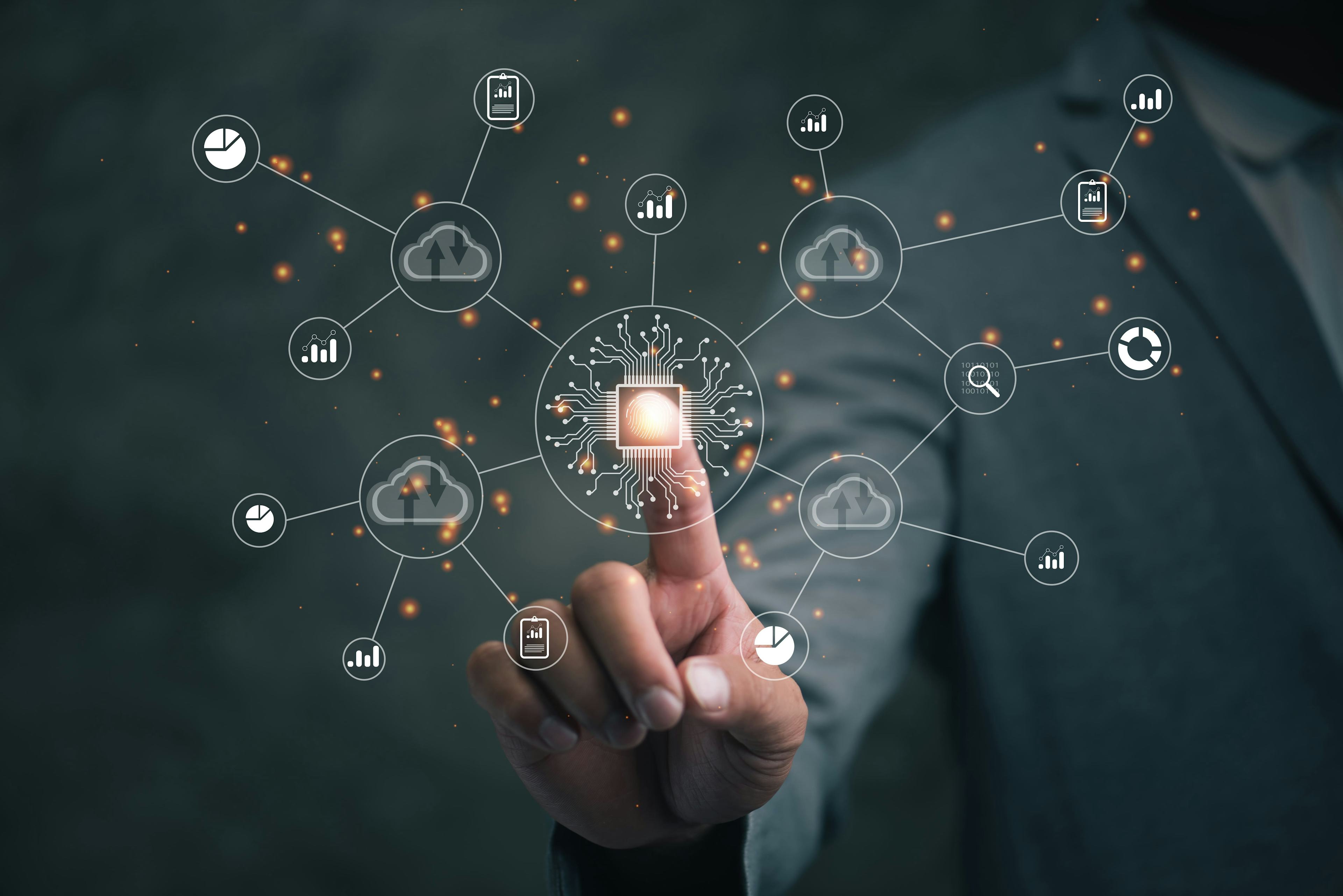 network of microchip and data icons